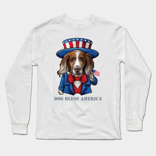 Brittany Spaniel Dog Bless America Long Sleeve T-Shirt